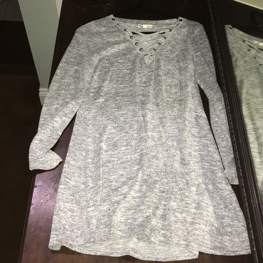 Gray Lace Up Dress